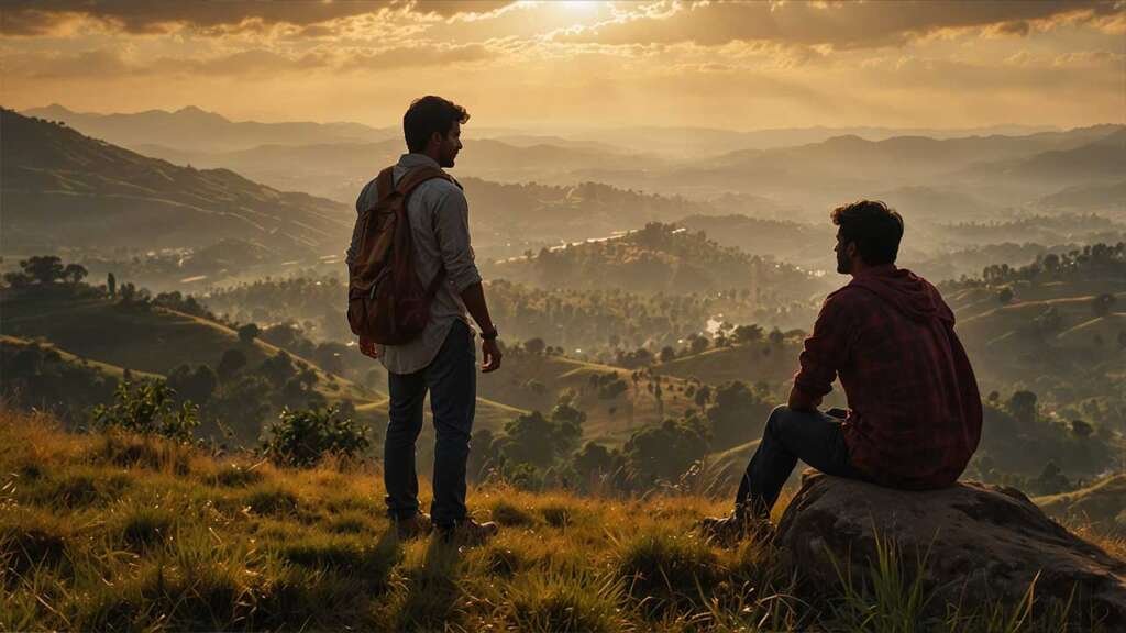 Aniruddh and Madhu (standing near the edge, taking in the view).