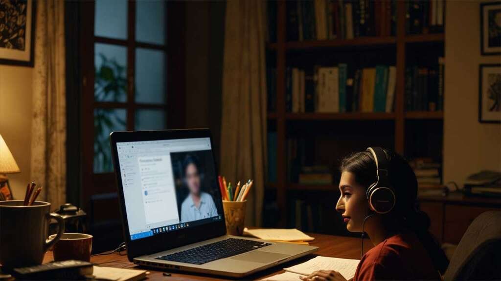 Vaishnavi’s home workspace at midnight.