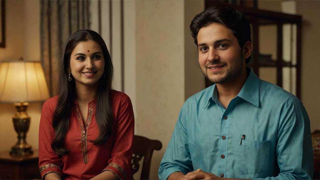 Raghav and Sanjana talking face-to-face.