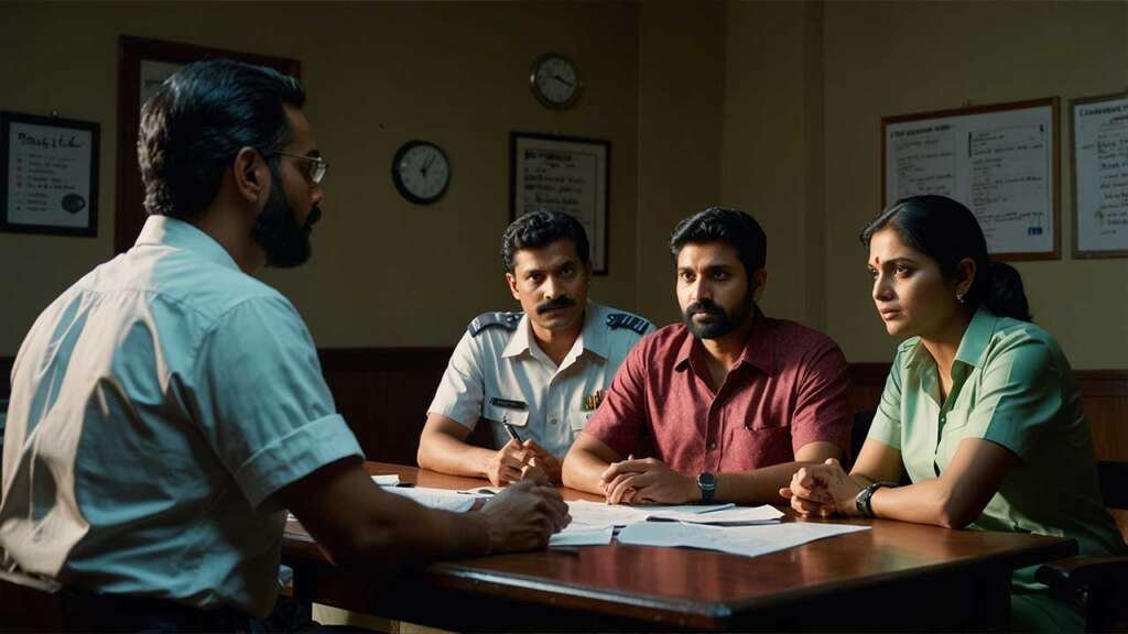 o ADITYA seated on one side with a file open